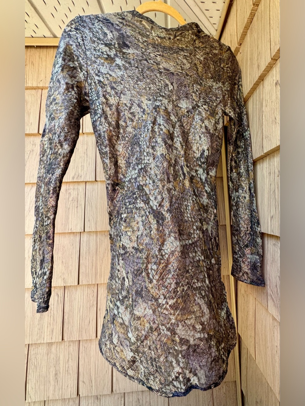 Isabel Marant Brown, Gray, Purple Snake-Print Long Sleeve Metallic Top, Size 36 - Picture 4 of 13